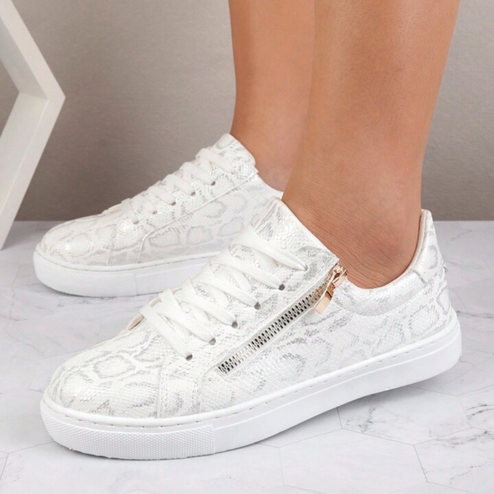 Shein Casual Lace Up Faux Zipper Cheetah Print Sneaker